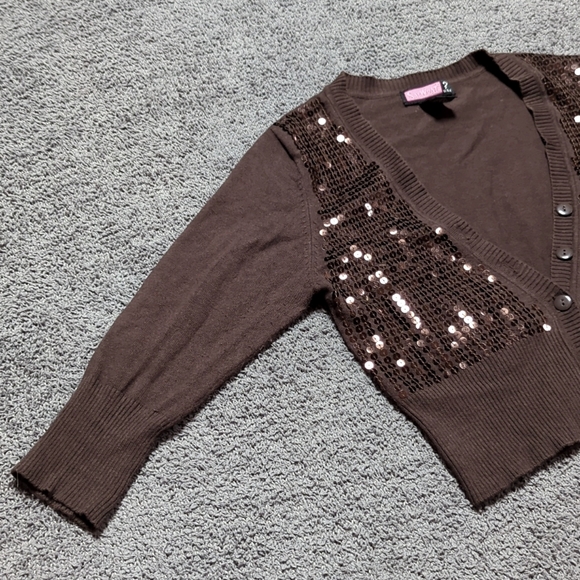 Sequined 3/4 Sleeve Crop Top Cardigan Sweater - Picture 2 of 14